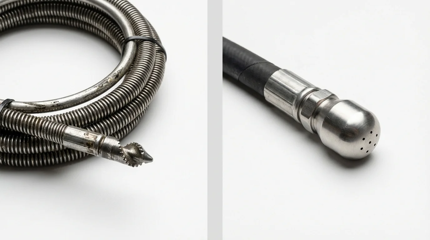 Drain snake cable and hydro jetting nozzle used for drain cleaning in Clearwater, MN