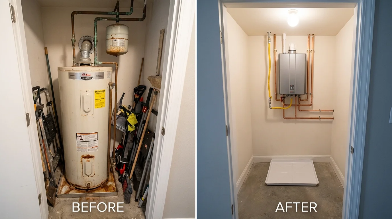 Tank water heater versus wall-mounted tankless unit comparison for Clearwater, MN homeowners