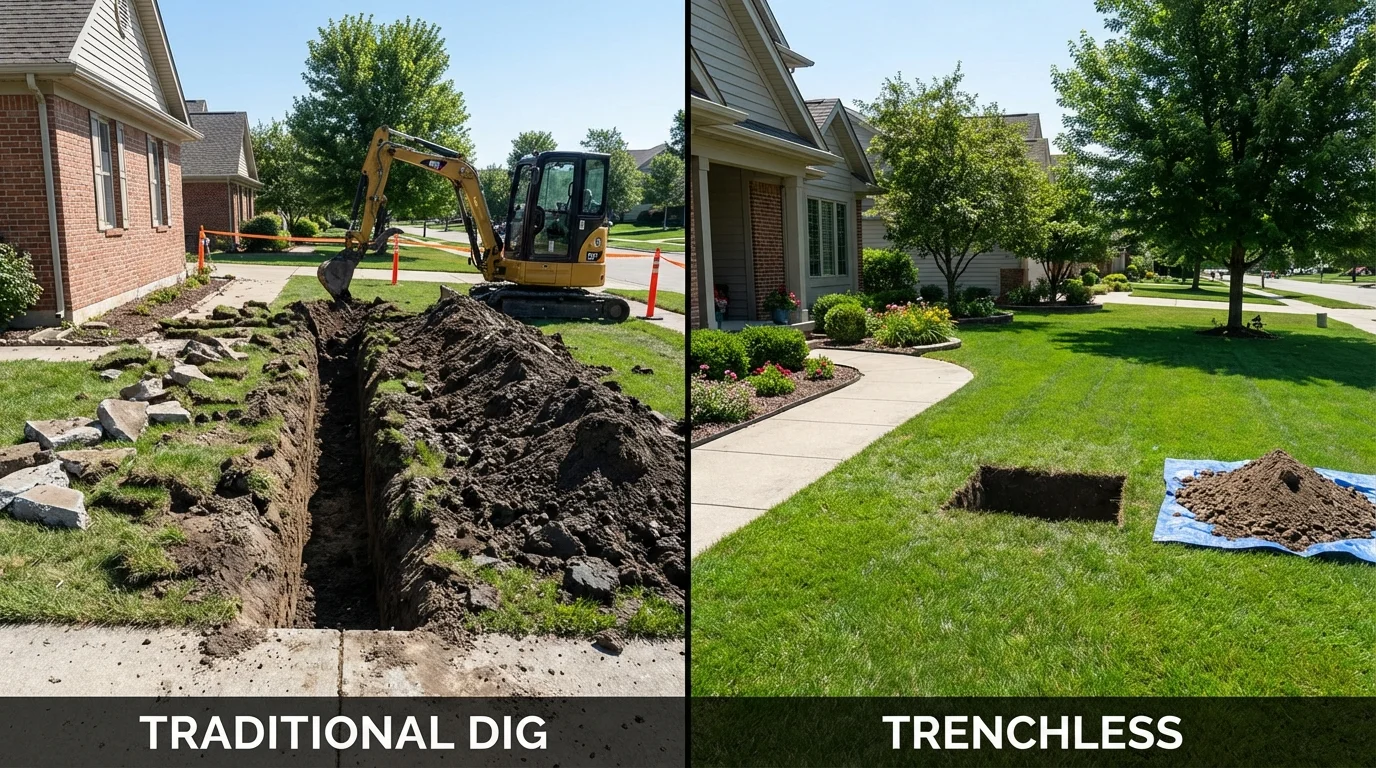 Trenchless sewer repair with minimal yard damage versus traditional excavation in Clearwater, MN